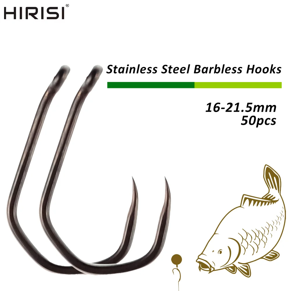 

Hirisi 50pcs High Carbon Stainless Steel Barbless Fish Hooks Coated with PTFE for Fishing Eye 8020 Fishing Accessories