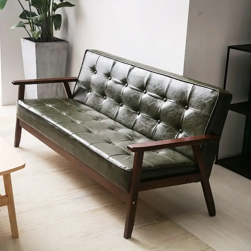 Internet celebrity cafe milk tea shop table and chair combination office negotiation retro solid wood sofa simple leisure