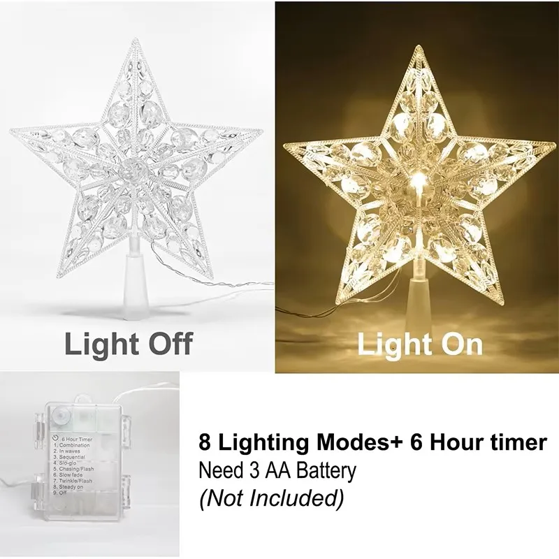 15cm Christmas Glowing Tree Topper Five-pointed Star Transparent LED Shining Lamp Xmas Colorful TopStar Ornaments Navidad Decor image 5