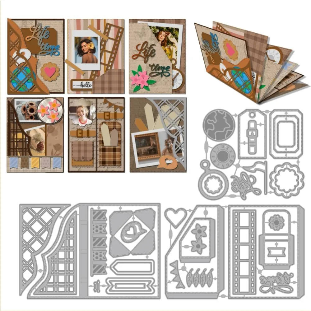 Mini Memory Book Cutting Dies for Card Making Mini Album Die Cuts Film Frame Cutting Dies Templates for Scrapbooking Journal