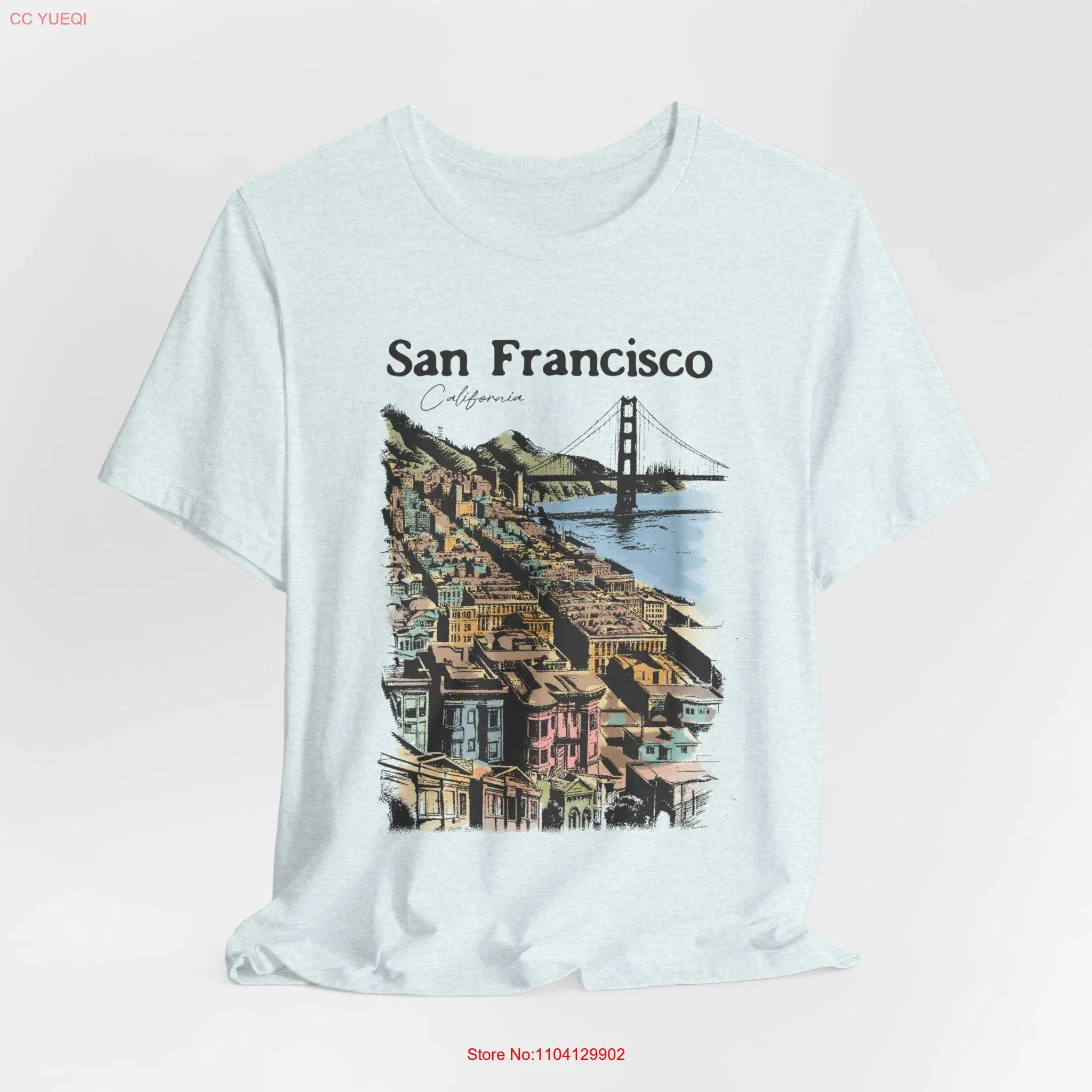 San Francisco Drawing T Shirt SF California Urban Skyline Vintage Style For Her long or short sleeves