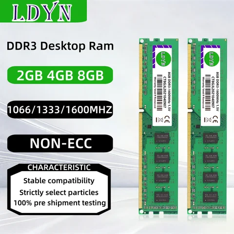 DDR3 2G 4GB 8GB 1066MHZ 1333MHZ 1600Mhz RAM mémoire de bureau PC3 12800U PC3 10600U ddr3 ram 8gb mémoire ram ddr3 2GB 4GB DDR3 RAM