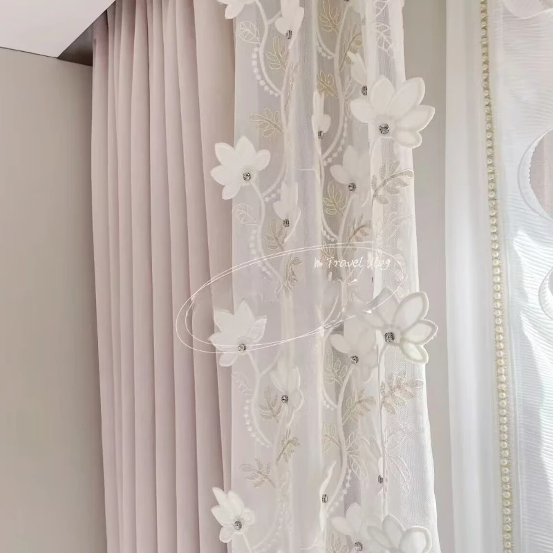 

Custom Size Chenille Pink Romantic Curtains for Living Dining Room Bedroom Embossed Side Patchwork Fantasy Flower Princess