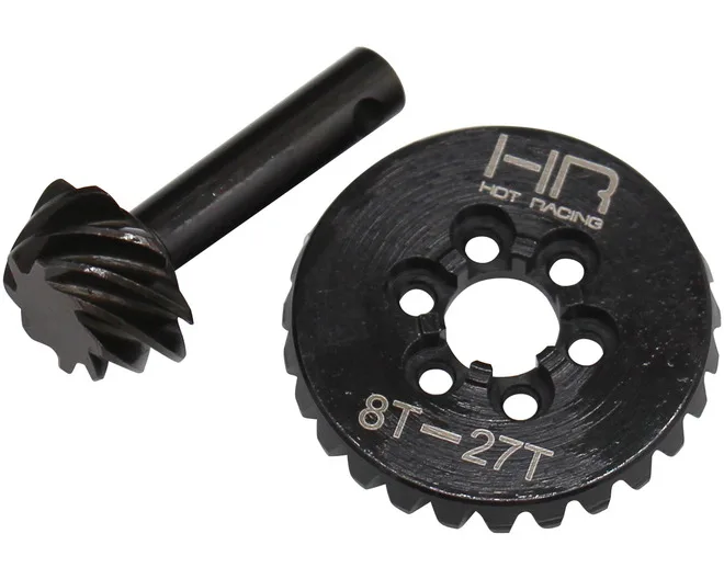 Hot Racing SCXT9278 Hardened Steel 27T/8T 0.9 Module High Pinion Overdrive Bevel Gear Set for Axial AR44 SCX10 II/Capra/Wraith