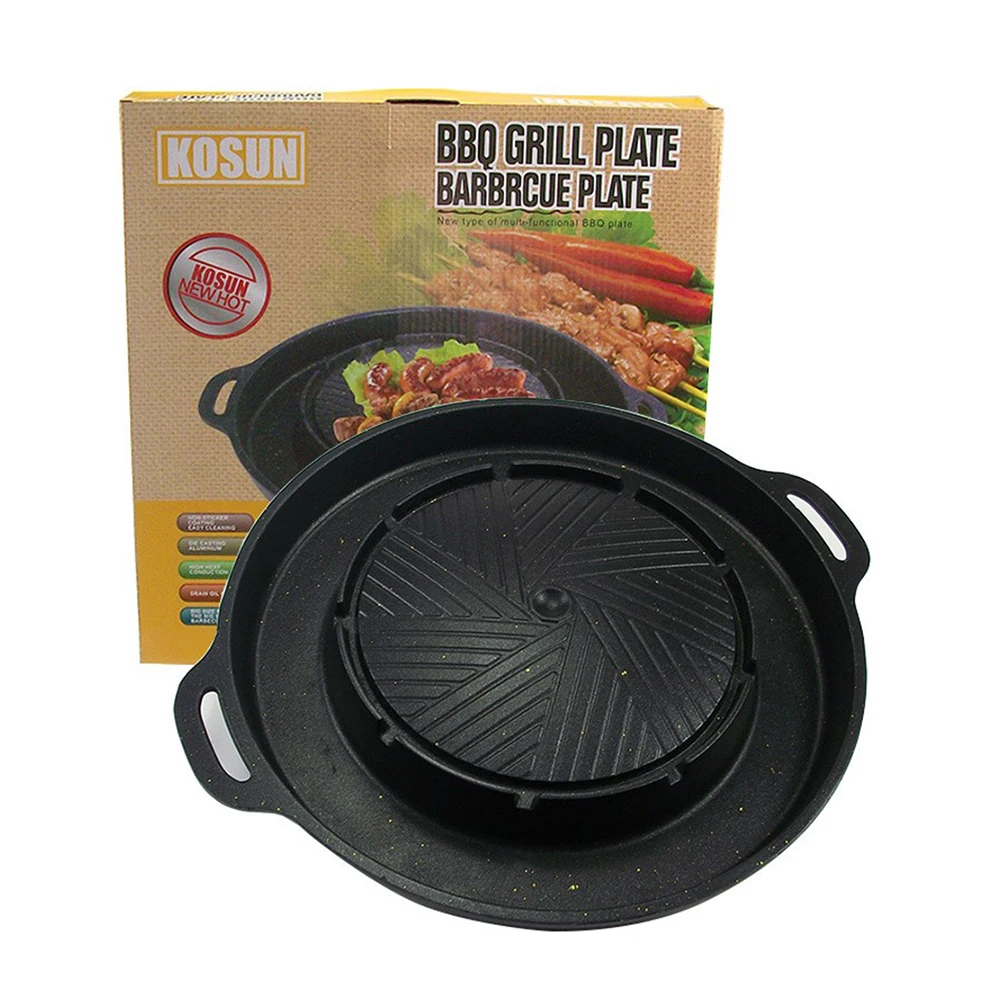 Non-stick Shabu-grilled Pan Multifunctional Korean Oil Spill Baking Pan Aluminum Alloy Round Kitchen Dual-purpose All-in-one Pot