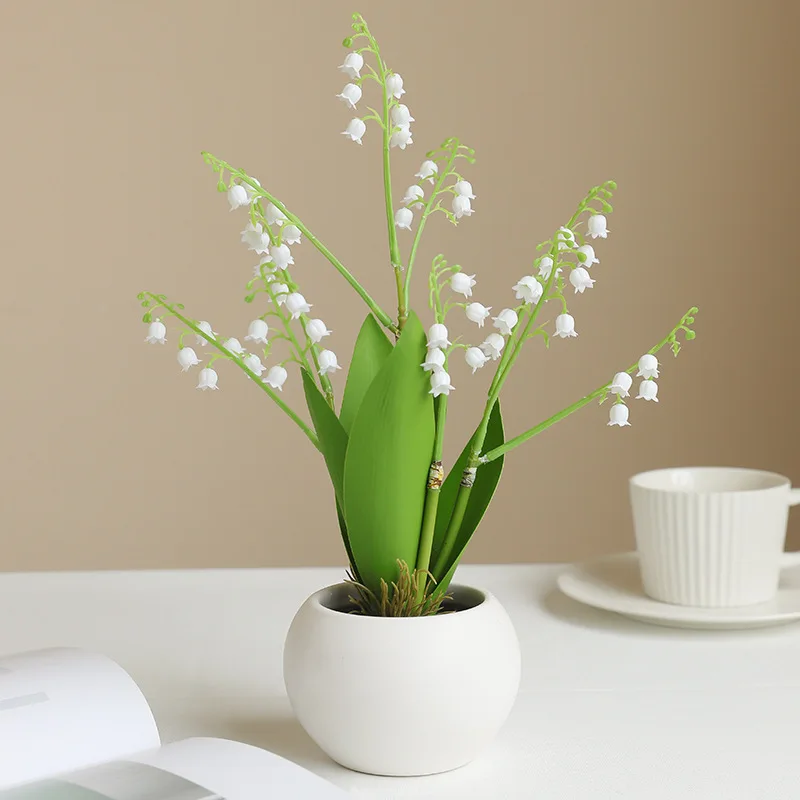 30CM Artificial Bell Grass Potted Plant with Fresh Ins Wind Silk Flower Home Decoration Artificial Flower Artificial Bell Orchid