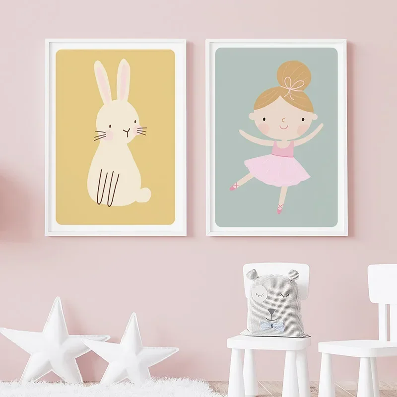 Multi-size 1PC frameless high-definition decorative paintings,Cute Girl Butterfly Dog Flower Face Bunny Cartoon Nursery Wall Art