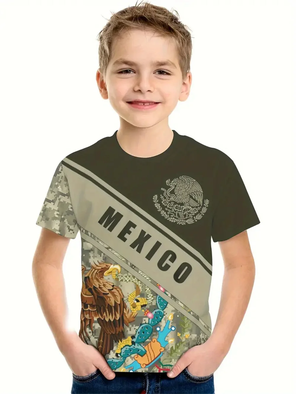 Mexico National Flag 3d Print Retro Top Tee Shirt Kids Boys Clothes Short Sleeve Casual Children's Clothing Fashion T Shirt