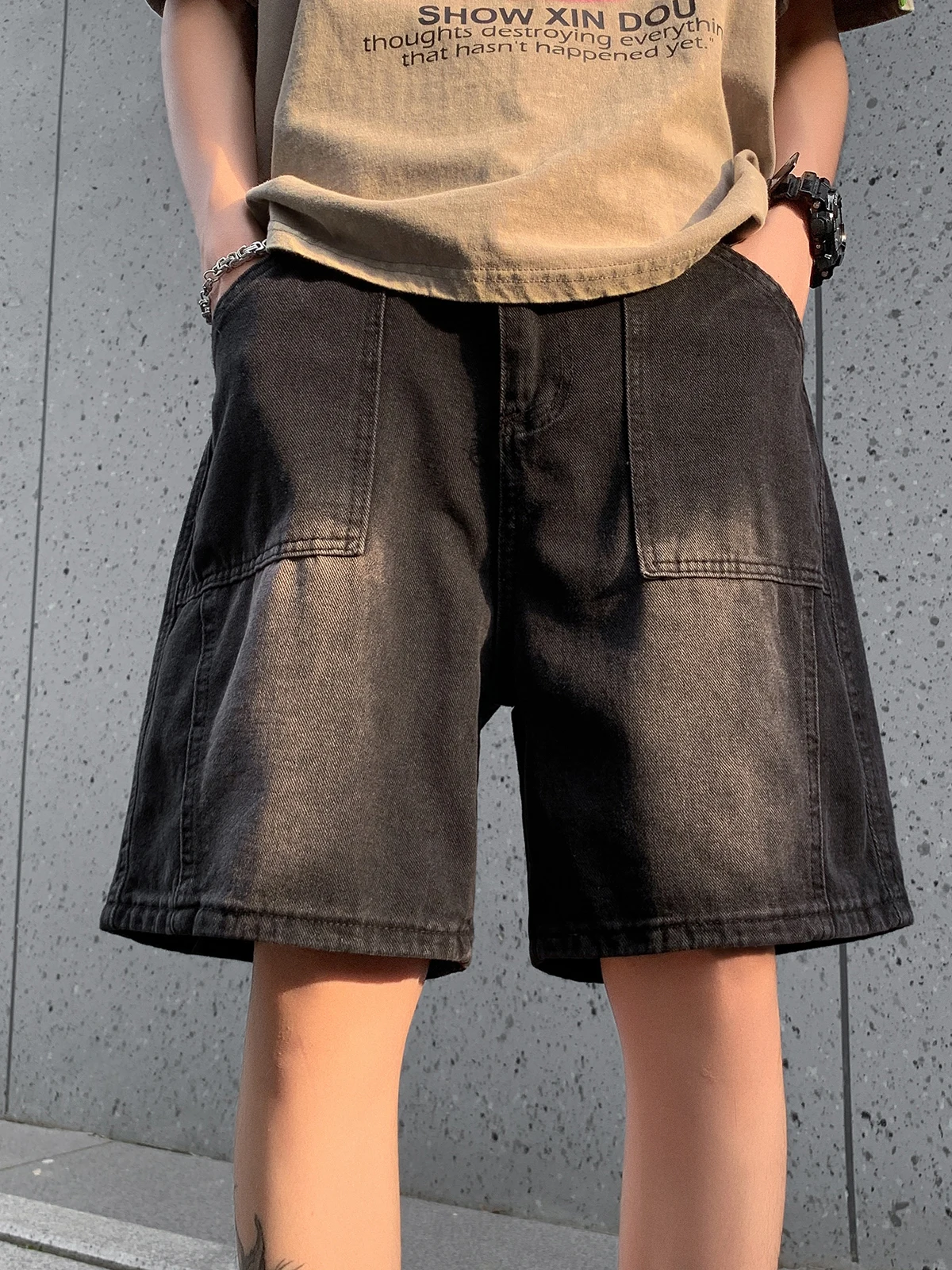 

Ретро-джинсовые шорты в японском стиле для мужчин: летние, тонкие, свободные, прямые, повседневные, универсальные, модные, рабочие, бриджи до колена