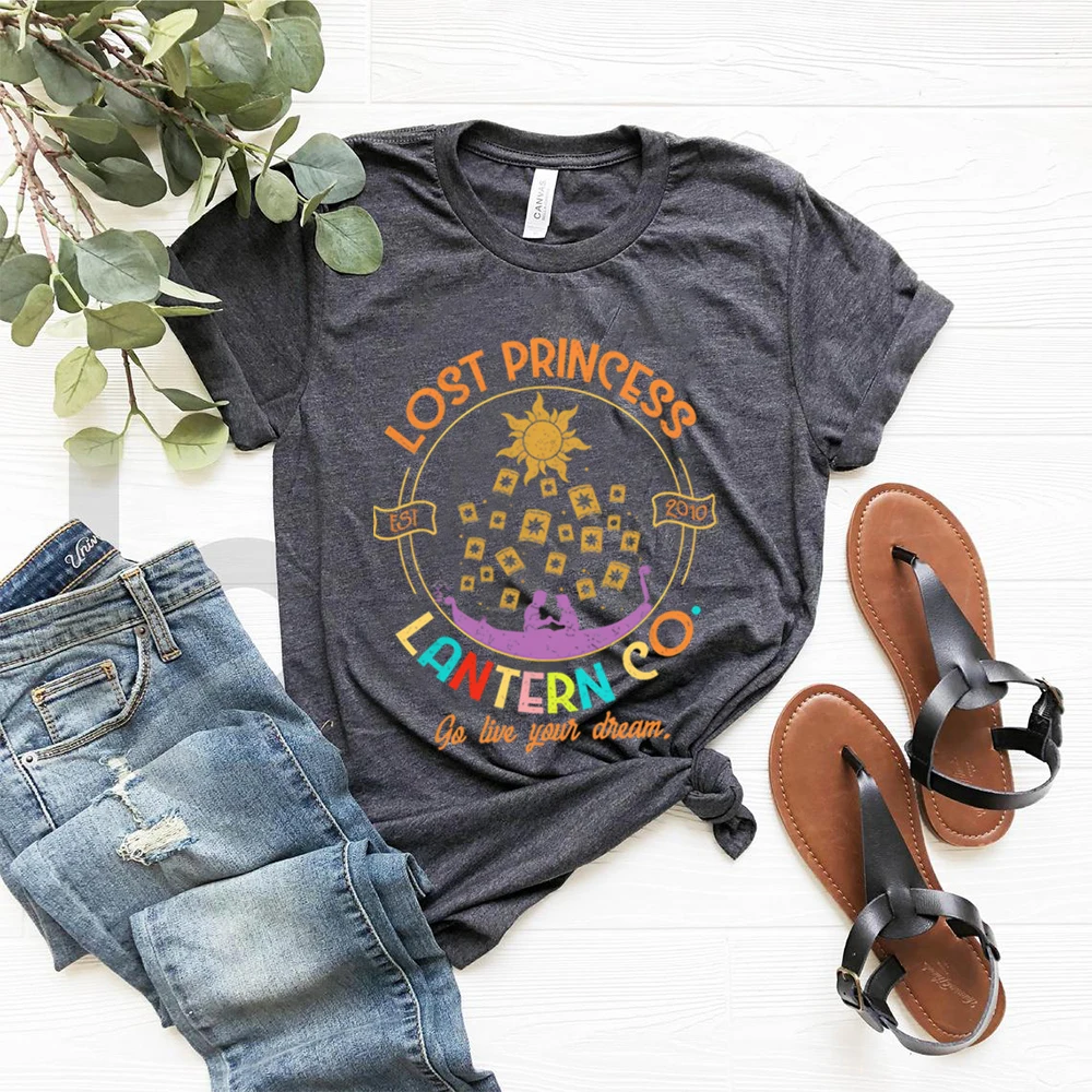 Vintage Tangled T-shirt Lost Princess Shirt Lantern Company Graphic Tee Unisex Short Sleeves Tops Vacation Tshirt Tumblr Tops