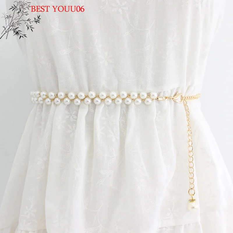 Hot Elegant Fashion Pearl Waist Chain Ladies Thin Waistband Dress Skirt Sweater Belt Dress Decoration Clothing Supplies Accessor