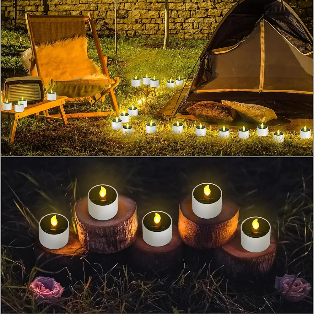 6PCS Solar Tea Light LED Candles Outdoor Waterproof Flameless Solar Tea Lights Rechargeable Candles for Party Garden Home Deco