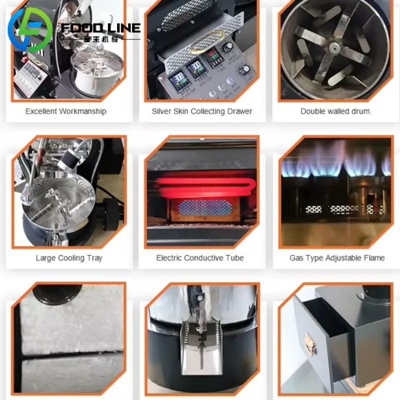 Heavy Duty 1kg Coffee Roaster Machine Multi Function Manual Control System for Commercial Applications