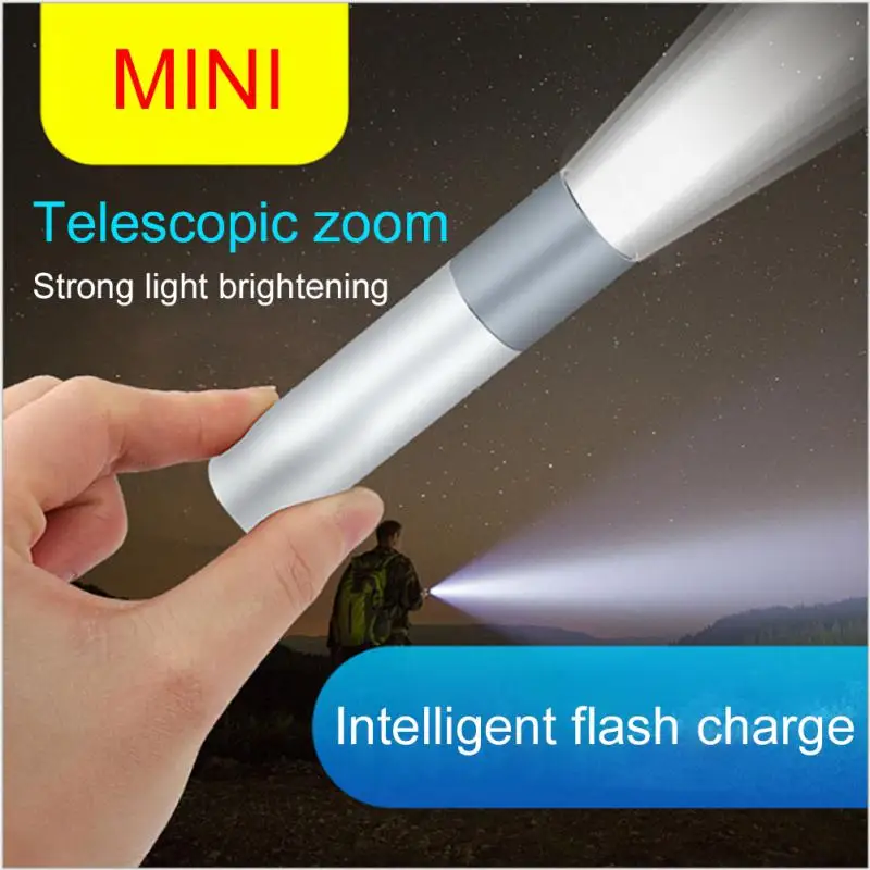 Mini Flashlight USB Rechargeable Strong Light Flashlight Waterproof Telescopic Powerful Torch Lamp Zoom Portable Torch Outdoor