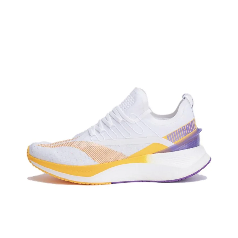 Li Ning YueYing Element Minimalist Fashion Fabric Cushioning Breathable Low top Running Shoes Men's White Orange ARHS005-4