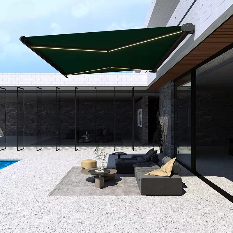 Full Box Retractable Canopy High-End Customized Outdoor Sunshade, Home Garden Villa Electric Sunshade With LED Light