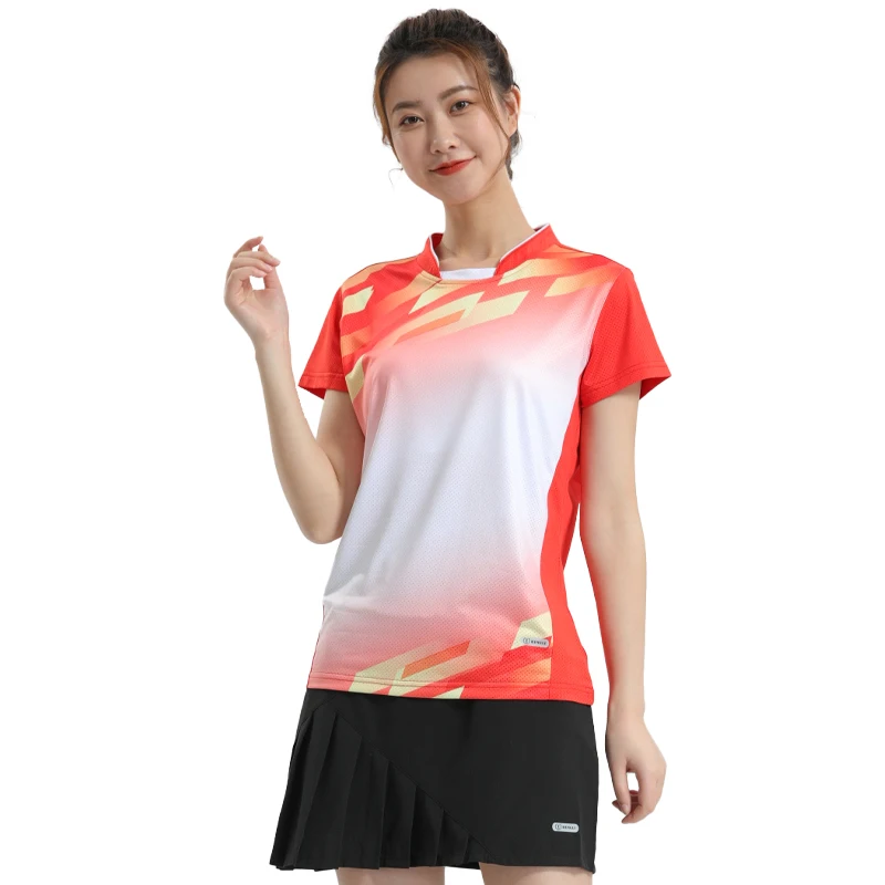 Camisetas de bádminton para mujer, camisa de cuello en V de secado rápido para tenis de mesa y Ping Pong, uniforme de equipo de entrenamiento de malla transpirable con estampado 3D