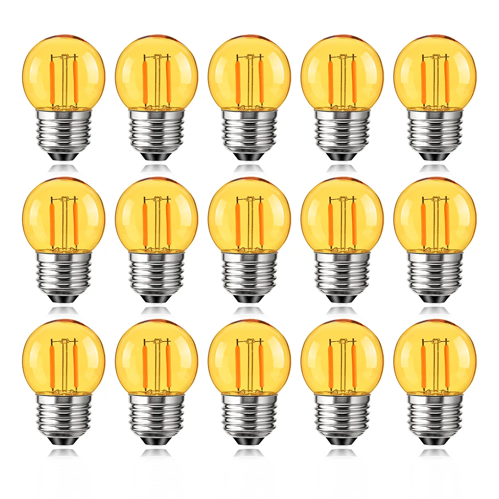 15PCS Vintage G40 Light Bulbs 220V E27 Screw Base Sockets LED Globe Bulbs 2000K Warm Yellow Decorative Edison LED Filament Bulbs