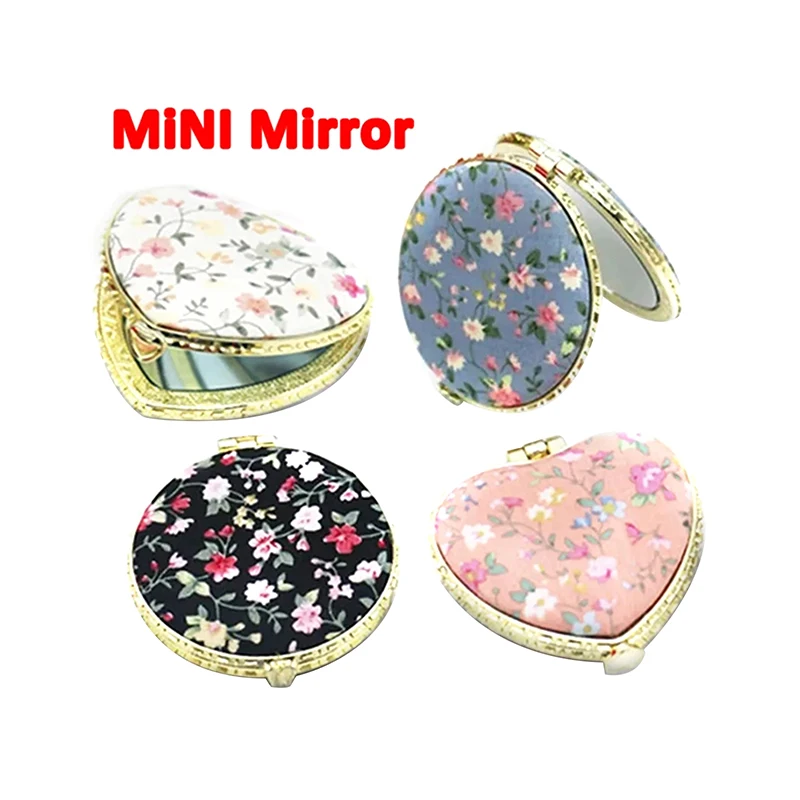 Pocket Floral Mirror Mini Makeup Compact Portable Two-side Folding Make Up Mirror Women Vintage Cosmetic Make Up For Gift 1pc