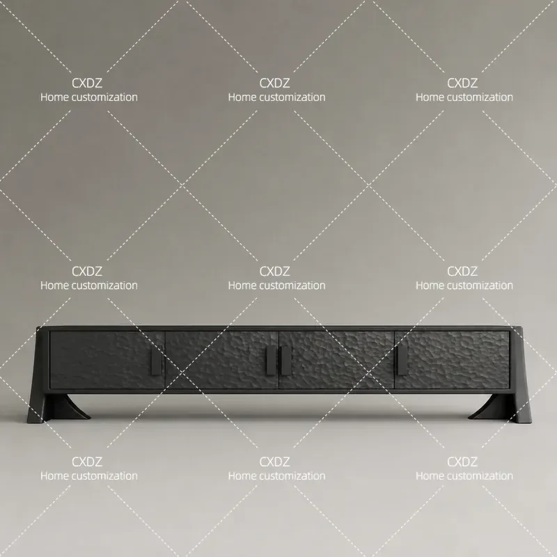 Medieval Solid Wood Porch Cabinet Black Floor Locker Living Room Simple Light Luxury Low Cabinet Customizable