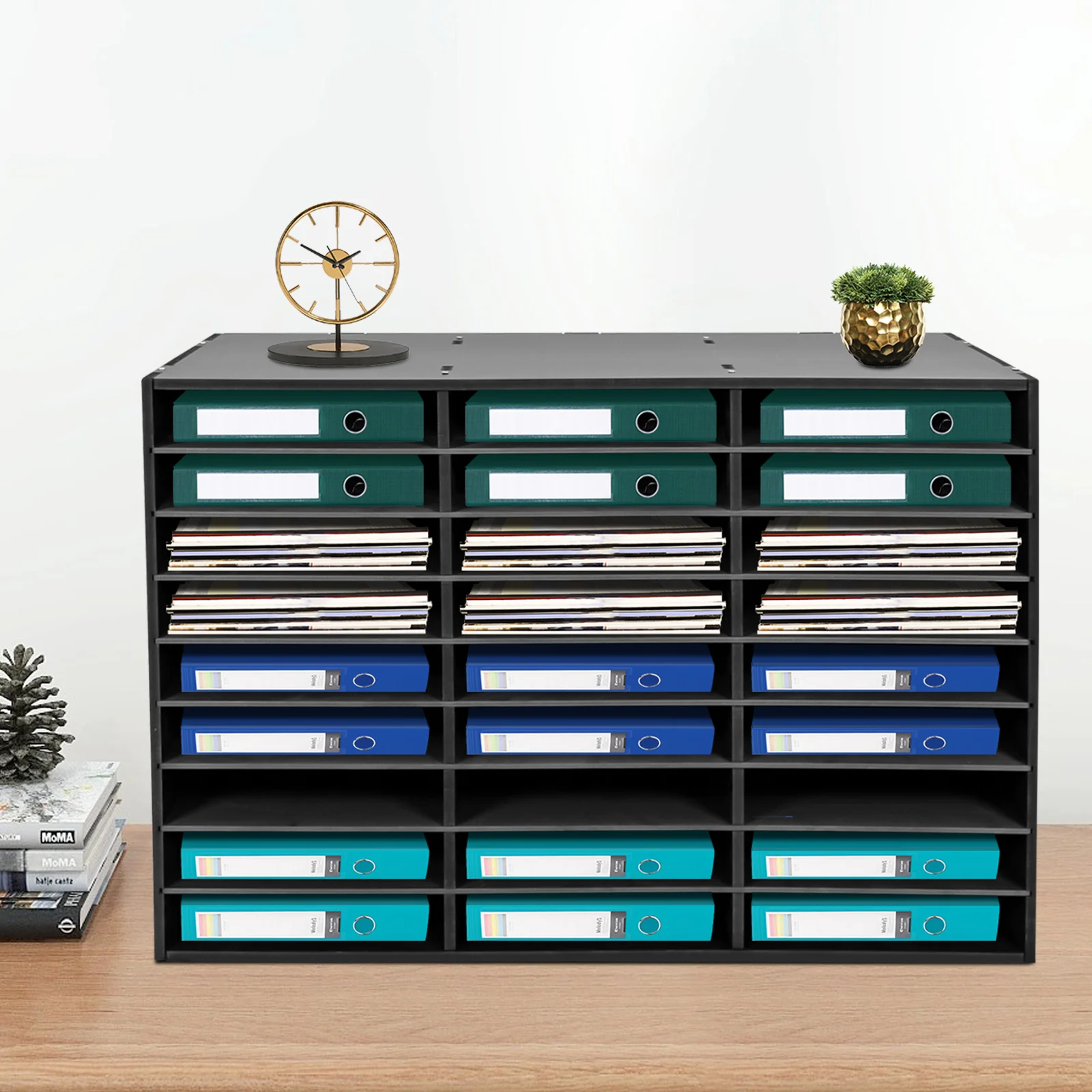 

27 Large Slots Literature Organize Storage Box with Sandpaper 1 Pair of Gloves for Classifying and Storing Literature, Magazines