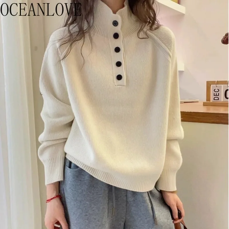 

OCEANLOVE Women Sweaters Turtleneck Solid Japanese Style Fashion Pullovers Autumn Winter Loose Thick Warm Pulls Femmes
