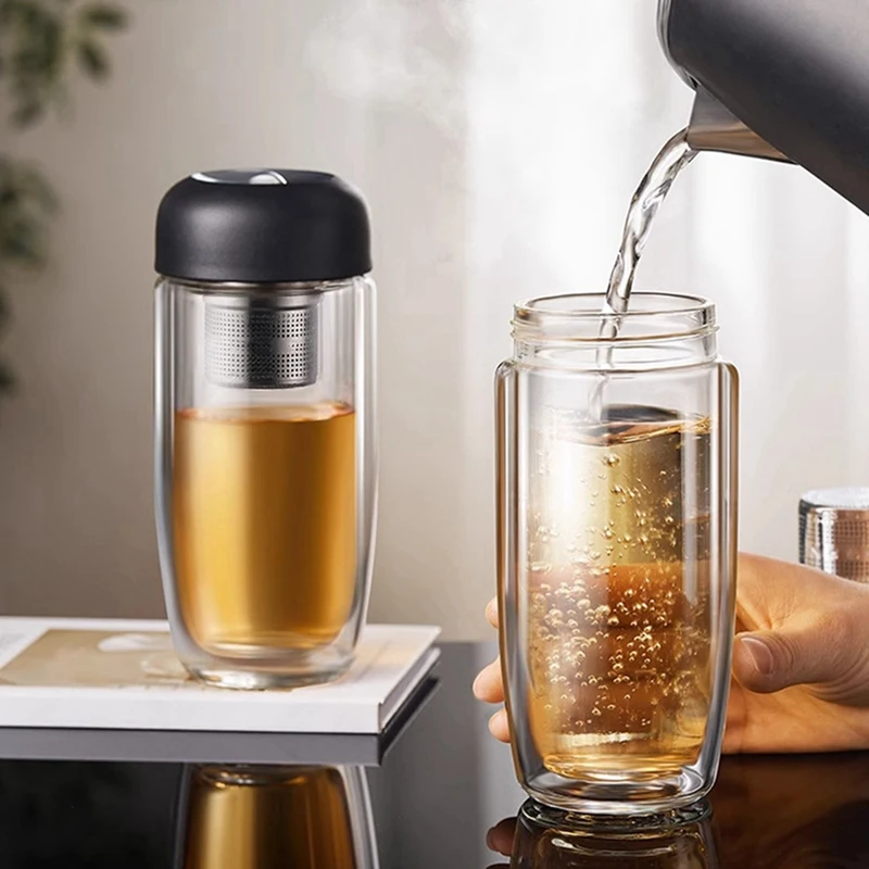 Duplo Espessamento Anti-escaldante Copos de Vidro Escritório Separação Magnética Chá Tea Bin Design Impermeável Leakproof Cup
