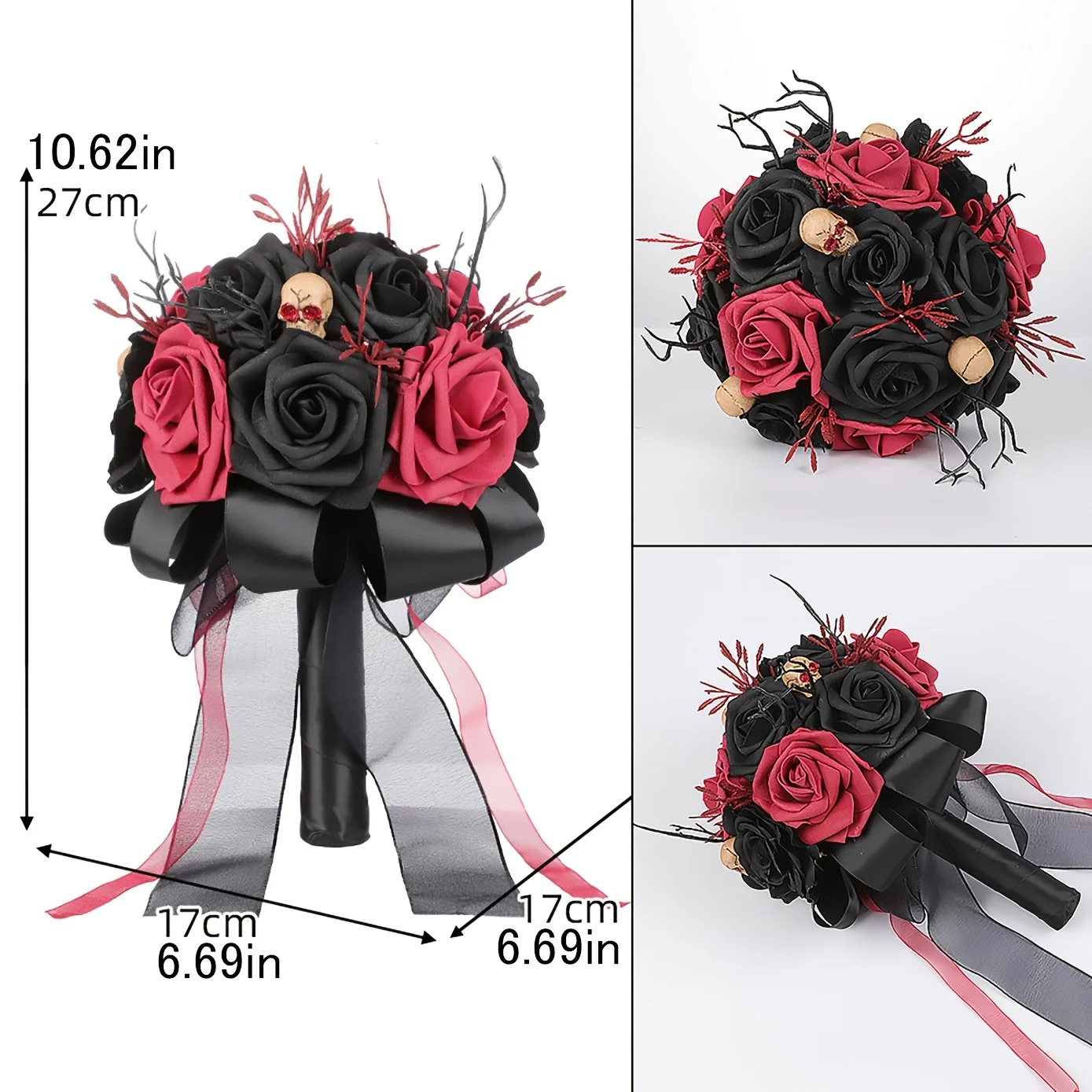1 Piece Gothic Rose Wedding Bouquet for Halloween, Can Be Used as Bridesmaid Bouquets and Table Centerpieces