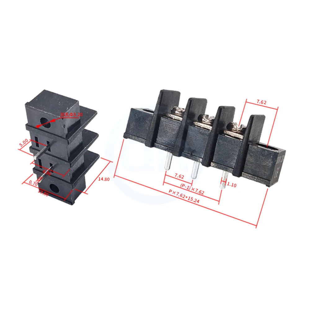 (10 Pcs) KF 25CM-7.62 25HM-7.62 Grid type terminal block 7.62MM with ear fixing black 2-12Pin