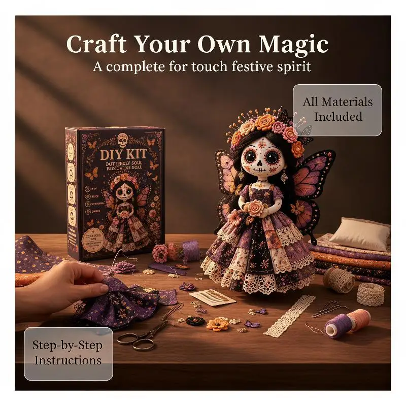 New Day Of The Dead Patchwork Doll DIY Kit Skull Face Handmade Sewing Craft Set, Patchwork DIY Collection Gift For Doll Lovers