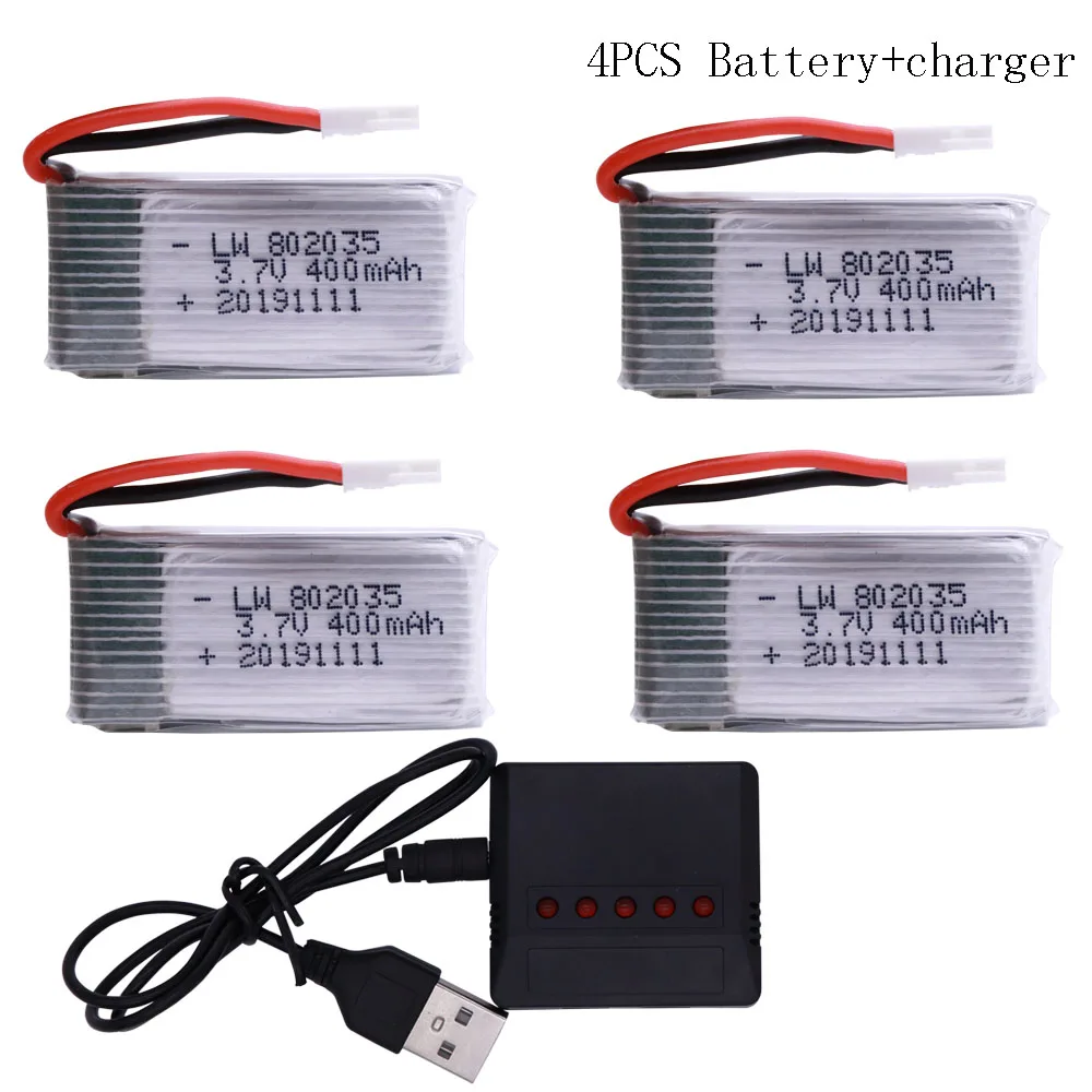 Bateria lipo e carregador 3.7v 400mah para x4 h107 h31 ky101 e33c e33 u816a v252 h6c rc quadcopter drone peça de reposição 802035   35C