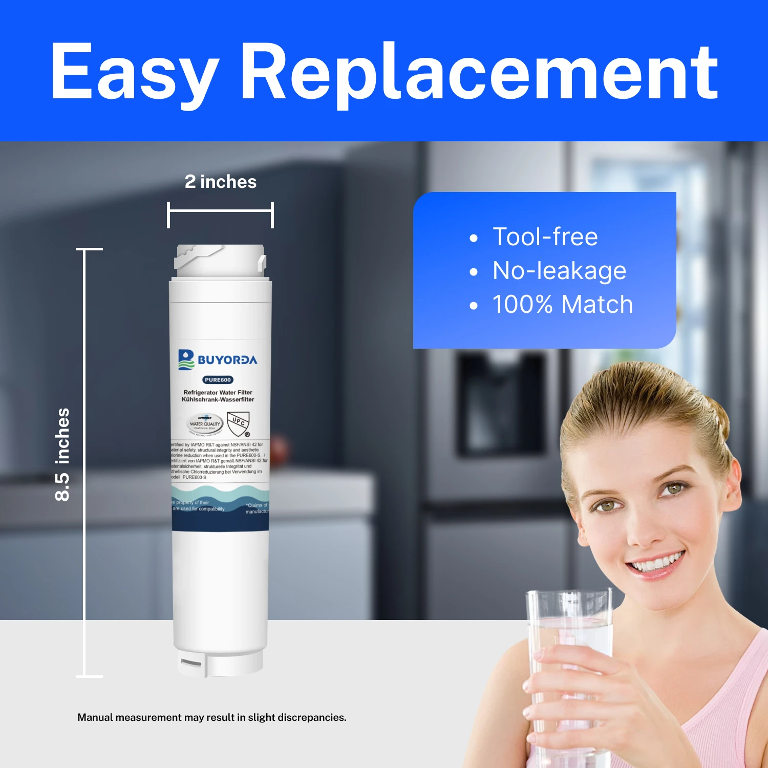 644845 Water Filter Replacement for Bosch 9000194412 BORPLFTR10 REPLFLTR10 for Haier 0060820860 for Miele KWF1000 Fridge 3 Pack