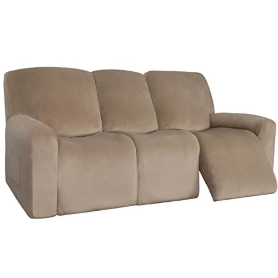 

8 Pieces Velvet Recliner Sofa Cover Stretch Reclining Slipcover Couch Cover for Cushion Soft Washable Furniture Protector for P
