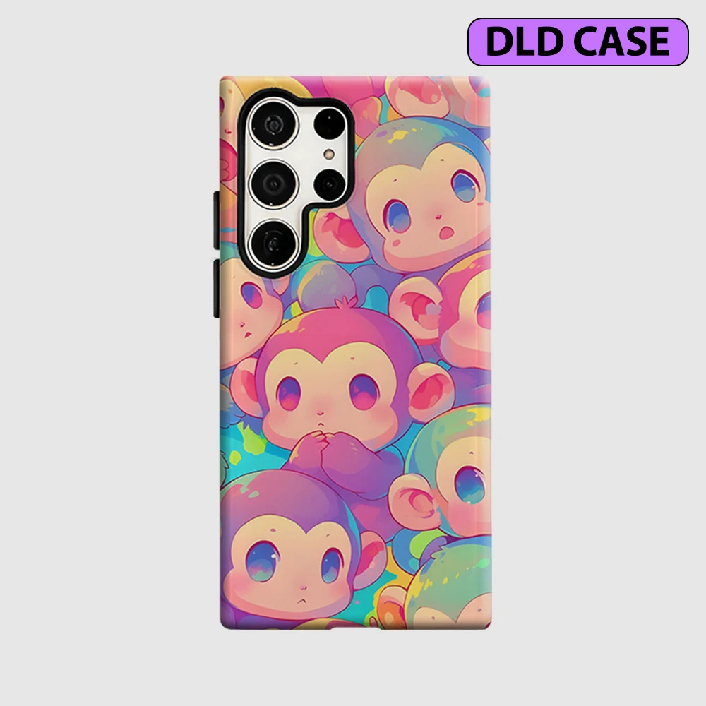 Pastel Monkeys Phone Case for Samsung Galaxy S26 S25 Ultra S24 S23 Ultra Plus Shockproof Double Layer Tough Back Cover