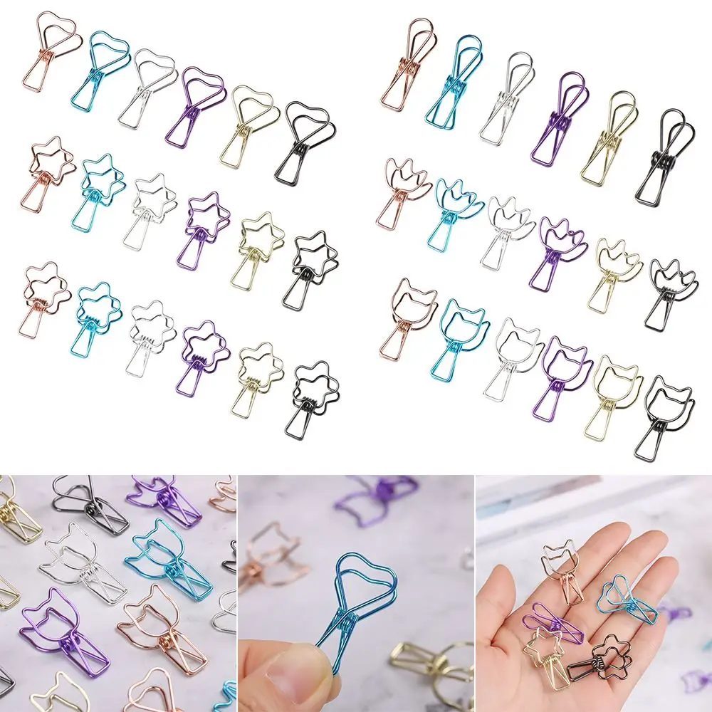 6 Pcs/Set DIY Fashion Paper Organizer School Stationery Solid Color Office Supply Binder Clip Hollowed Out Design Fish Clip