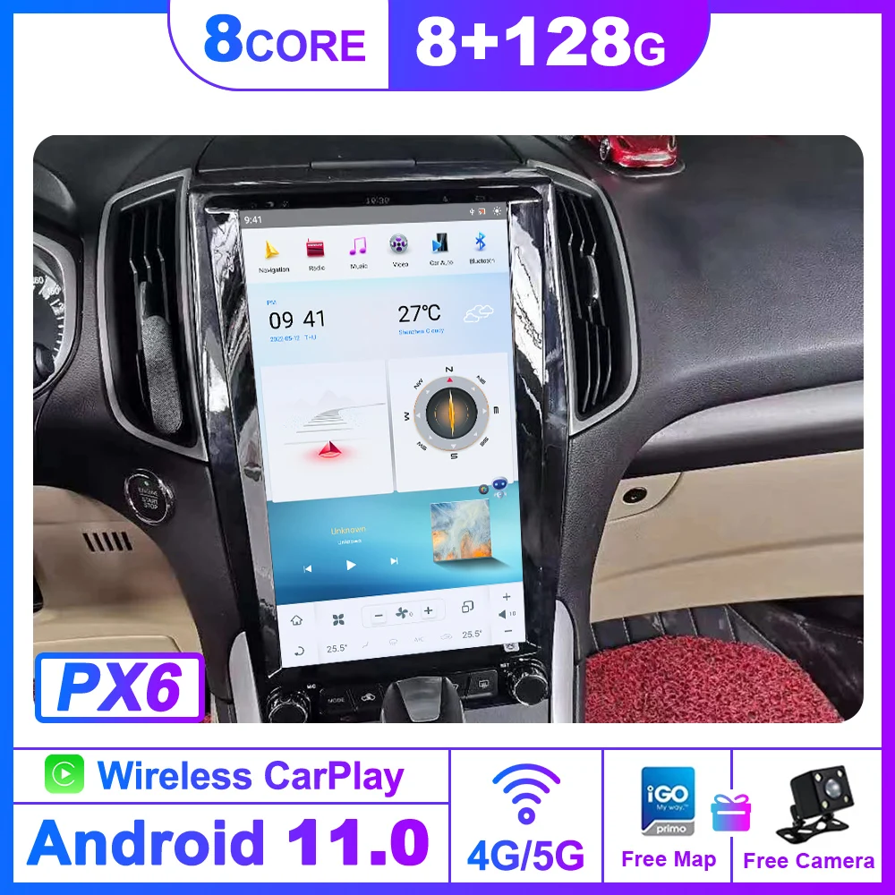 For Ford Edge 2014 2015-2019 for Tesla screen Qualcomm Android Multimedia Car Radio Player GPS Navi Auto Stereo Headunit carplay