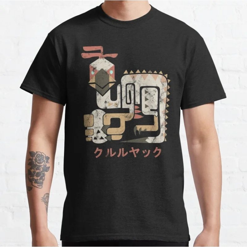 

Monster Hunter World Kulu-Ya-Ku Kanji gift t shirt Cartoon Videogame MHW Graphic tee 100% cotton Y2K Clothes All size tops