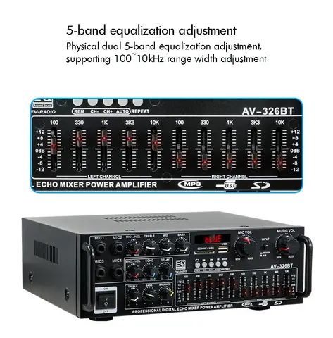 High-Power 12V/220V Bluetooth Household Power Amplifier with EQ Equalizer Dual-Purpose Car Outdoor Karaoke System