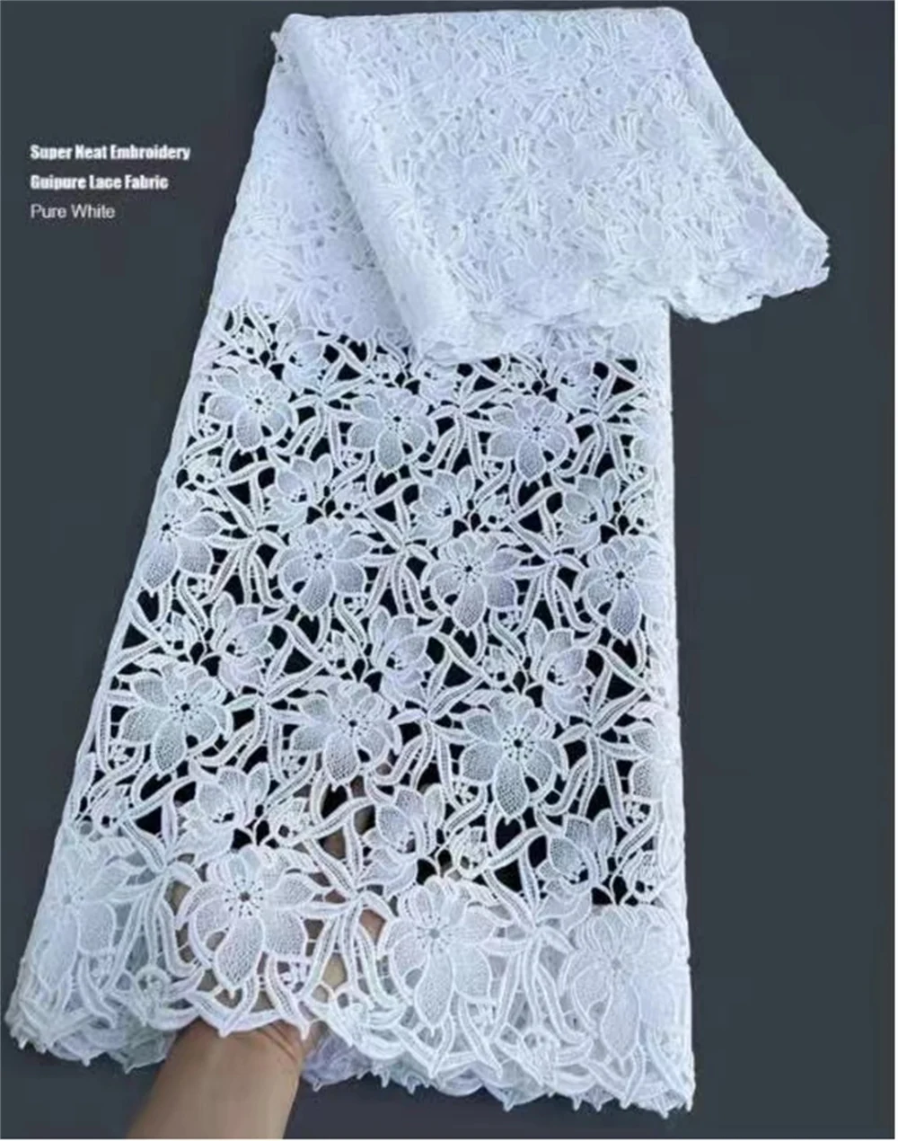 

5 yards white guipure african lace fabric High Quality nigerian embroidery Cord Lace Cupion Fabric for Ladies Gentlemen Dress