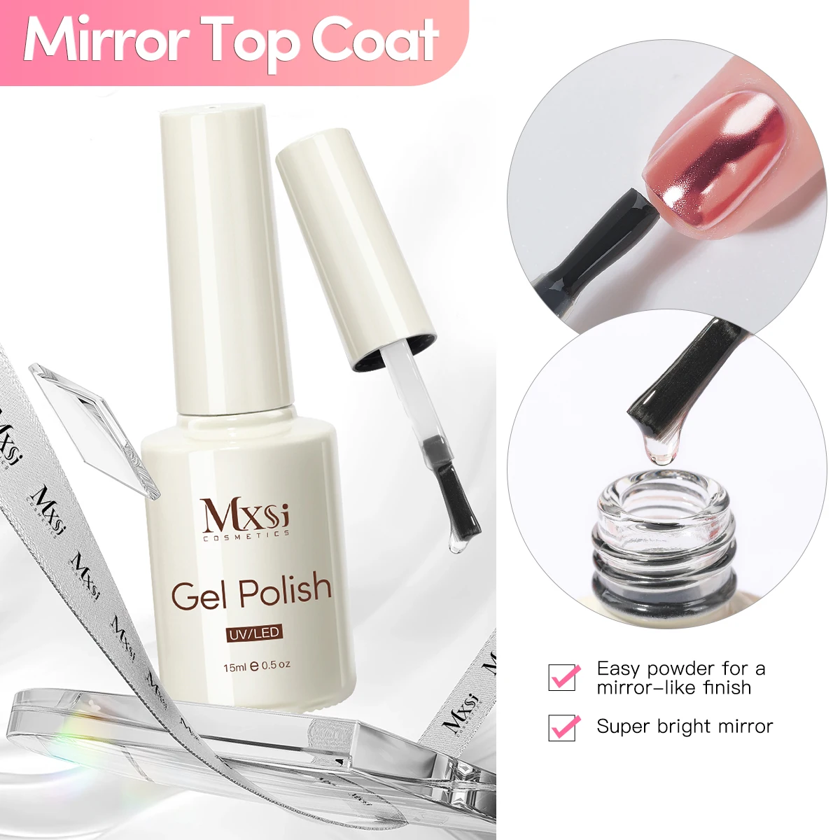 15 مللي معطف فوقي هلام مسمار مجموعة طلاء الأظافر 6 قطعة/المجموعة لا مسح/مرآة/توهج/الماس معطف فوقي مسمار طقم فني طويل الأمد UV جل الأظافر لوازم #4