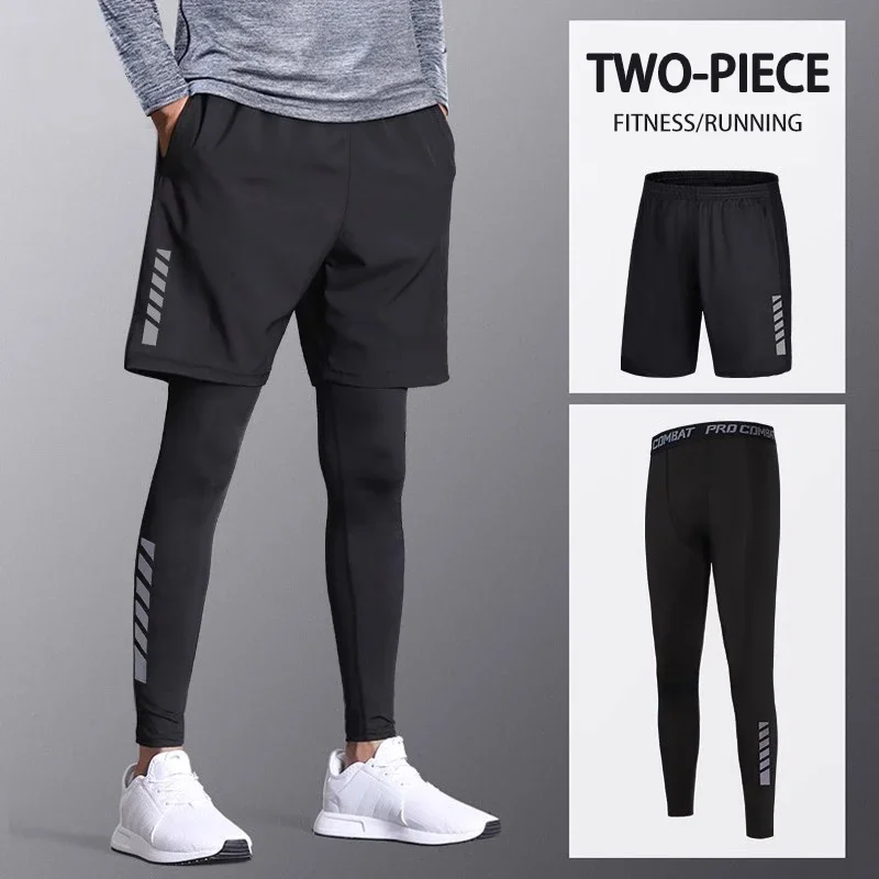 Quick-drying Skinny Pants for Men, Summer Ice Silk Sun-protective Base Fitness Shorts, High-elasticity Sports Suit for Running