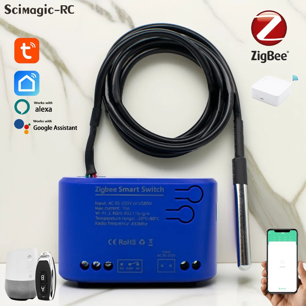 

Zigbee Tuya Smart Switch With Temperature Sensor Passive Dry Contact Zigbee Timer RF Relay Work With Home Assistant Alexa