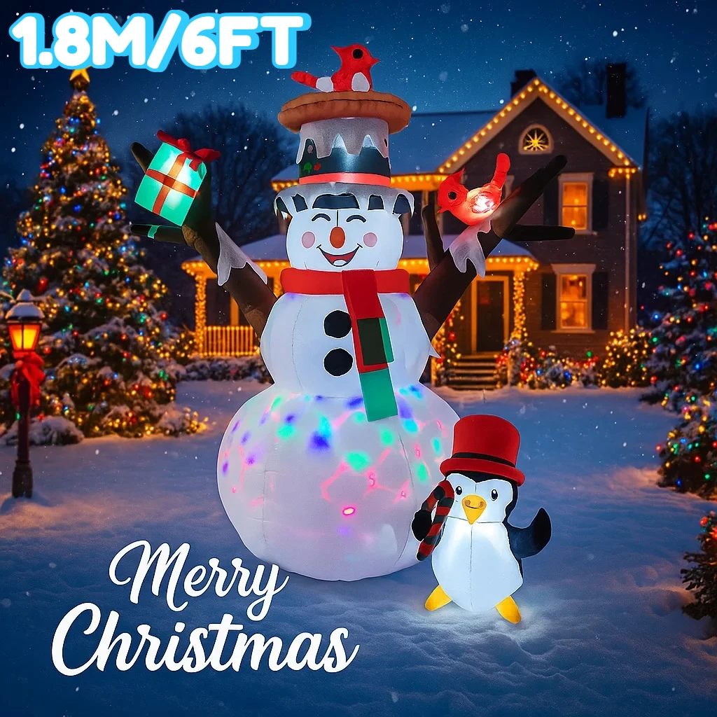 1.8M/6FT Snowman Penguin Christmas Decor Home Inflatable Toys with LED Lights Yard Xmas Ornaments Party DIY Decorations