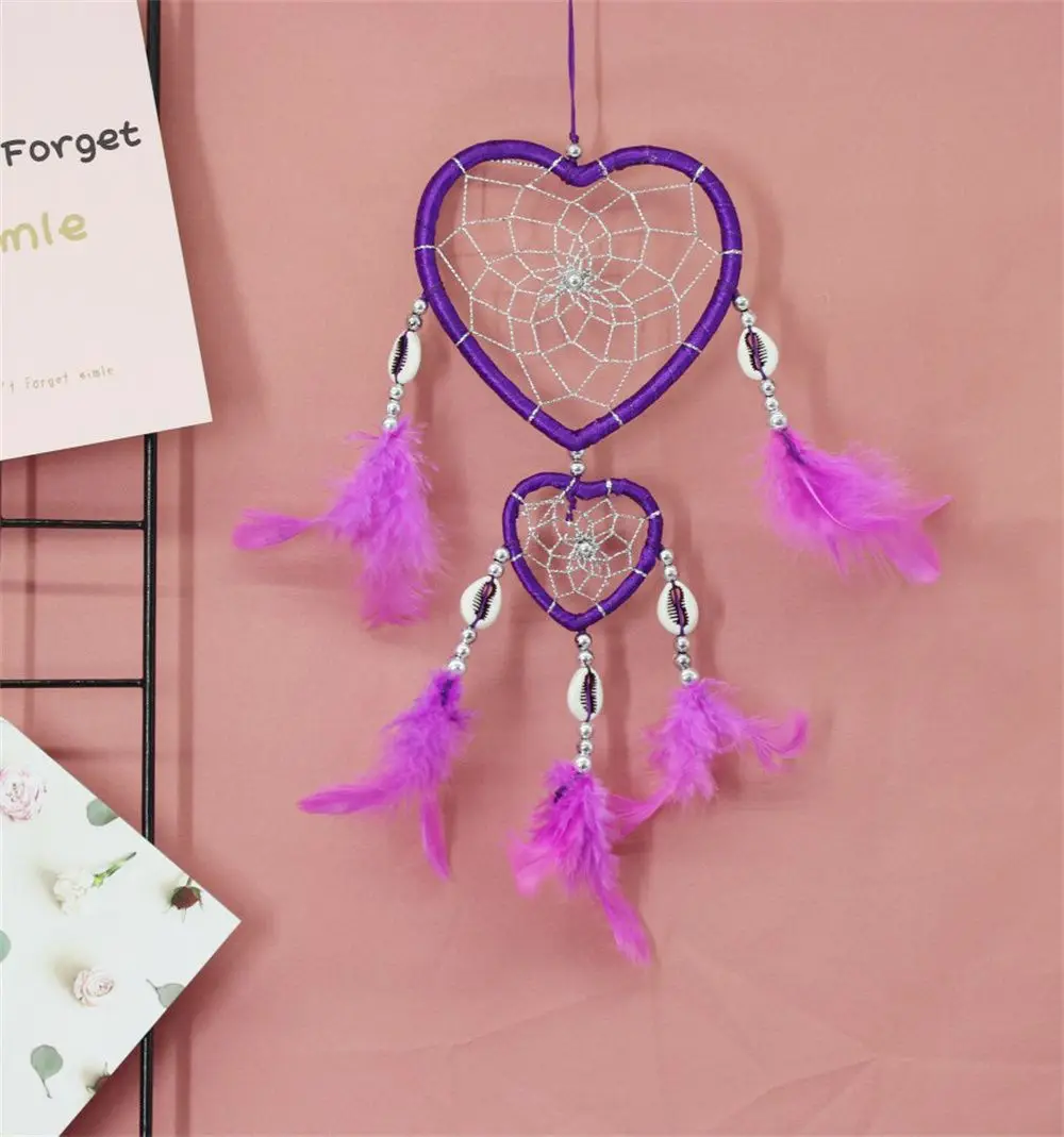 Ins Style Feather Dream Catcher Car Interior Indian Ann Style Love Heart Wind Chimes Wall Ornaments Home Decoration 6Colors