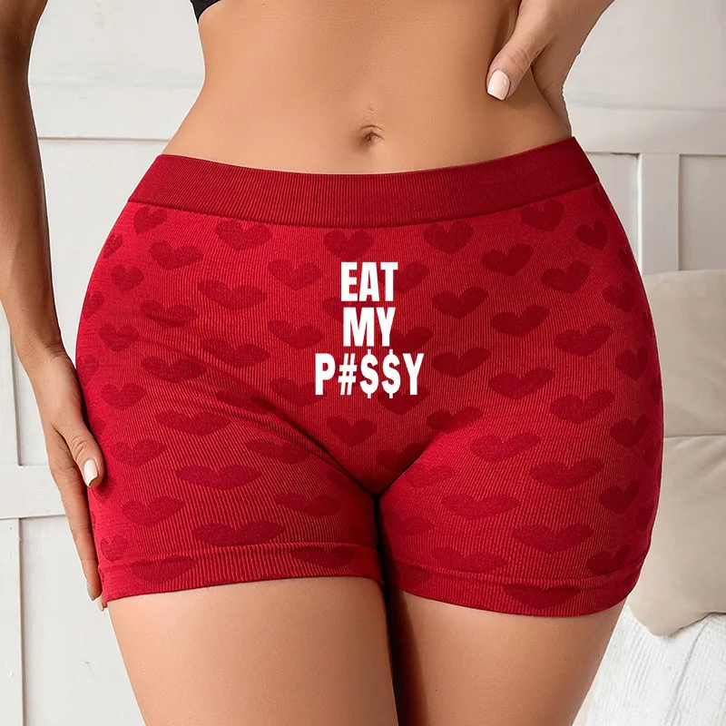 Love Heart Red Knitting Box EAT MY PUSSY Funny Letters Womens Sexy Underwear Female High-waisted Comfortable Breathable Panties