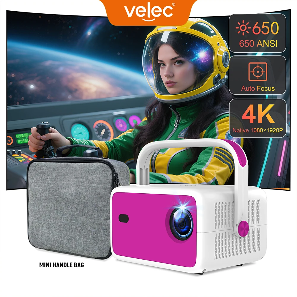 

Velec TP350 Projector 4K Supported 650 ANSI 1080P Auto Focus Android 11 Smart Portable Outdoor Movie Projector with WiFi6 BT5.2