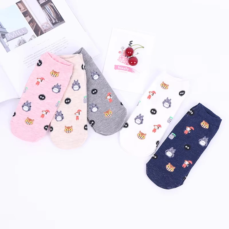 5 Pairs Anime Cartoon Socks Cosplay Cute Animal Invisible Boat Socks Anime Pattern Ladies Socks