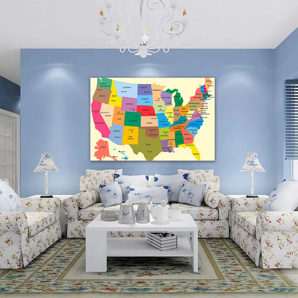 150*100cm la mappa degli stati uniti in inglese su tela pittura Wall Art Poster e stampe forniture per ufficio soggiorno decorazione della casa