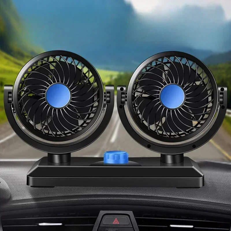 Car Fan Dual Head Air Fan Charging 360 Degree Rotating Neck Cooler 24v12V Cooling Strong Wind Car Accessories Fan Cooling Car