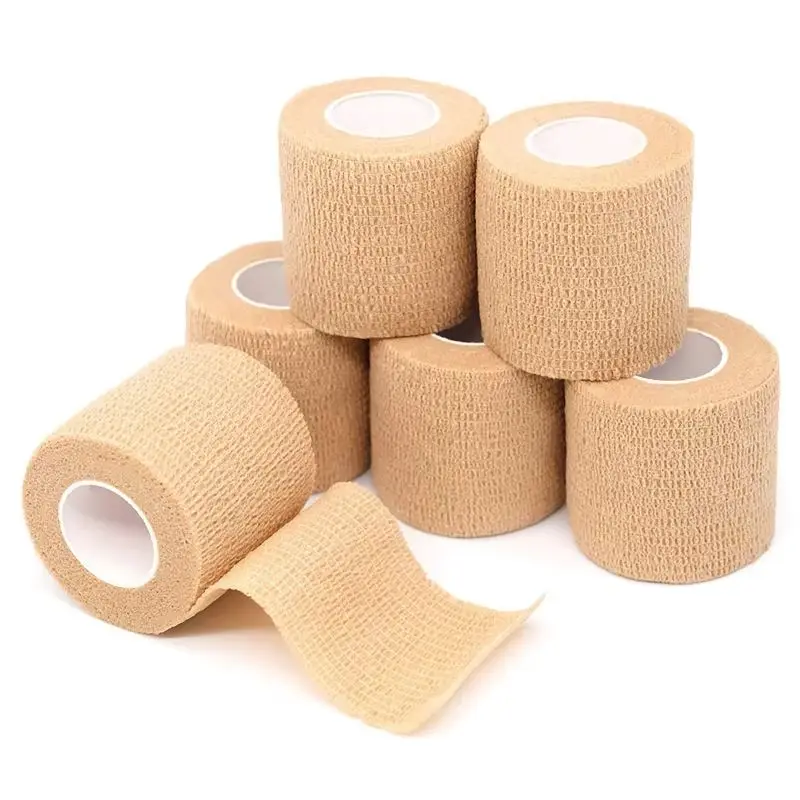 6 Rolos de 5cm*4,5m de Bandagem Elástica Autoadesiva Descartável com Tubo de Alça, Acessórios para Tatuagem, Fita de Gaze para Ferramentas de Primeiros Socorros